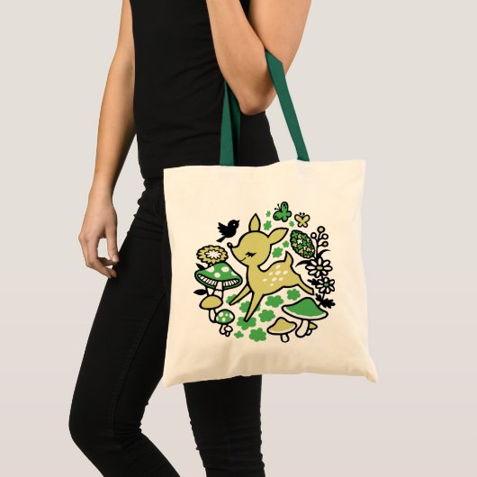 Tote Bag Cerf dans la forêt - vert (Devant (produit))