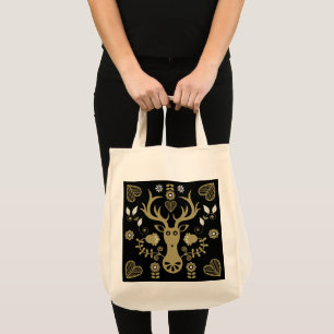 Tote Bag Cerf d'art populaire scandinave