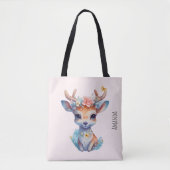 Tote Bag Cerf de Bébé mignon avec Antlers et Fleurs (Devant)