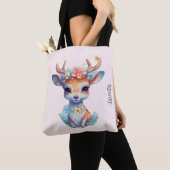 Tote Bag Cerf de Bébé mignon avec Antlers et Fleurs (De près)