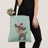 Tote Bag Cerf De Noël Dans Un Hipster Rétro Du Chapeau Roug (De près)