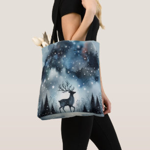 Tote Bag Cerf de Nuit d'Hiver Étoilé