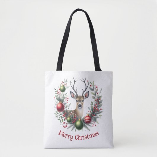 Tote Bag Cerf festif dans une couronne de vacances 4 - (Devant)
