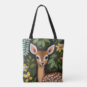 Tote Bag Cerf mignon avec Feuilles et fleurs (Dos)