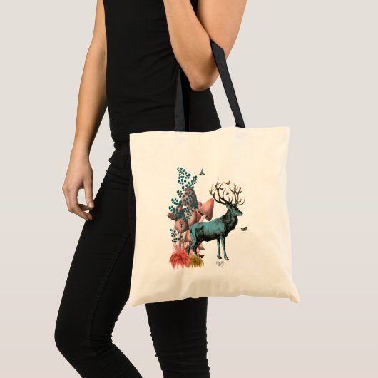 Tote Bag Cerf Turquoise en Forêt de Champignons (Devant (produit))