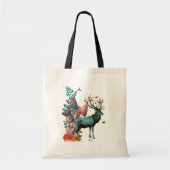 Tote Bag Cerf Turquoise en Forêt de Champignons (Devant)
