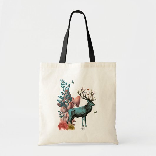 Tote Bag Cerf Turquoise en Forêt de Champignons (Devant)