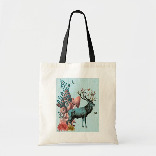 Tote Bag Cerf Turquoise en Forêt de Champignons 2 (Devant)
