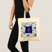 Tote Bag Cerfs, Arbres de Noël, et Snowflakes avec Monogram (Devant (produit))