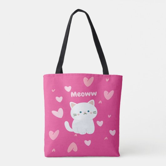 Tote Bag Cerise Fourre-tout avec design de chats blancs et (Dos)