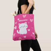 Tote Bag Cerise Fourre-tout avec design de chats blancs et (De près)