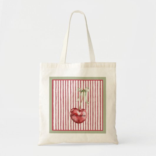 Tote Bag Cerise Rayures Crème Vertes Rouges (Devant)