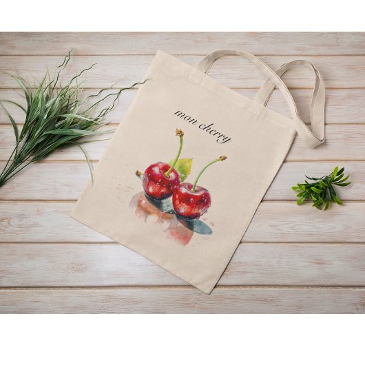 Tote Bag Cerises amoureuses en Aquarelle, sur mesure