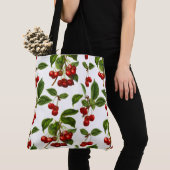 Tote Bag Cerises botaniques vintages Imprimer en blanc (De près)