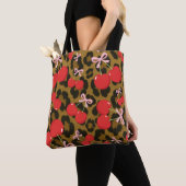 Tote Bag Cerises Rouges avec Nœud Rose Imprimé Léopard Coqu (De près)