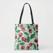 Tote Bag Cerises rouges sur en vichy vert clair (Devant)