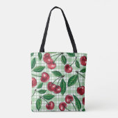 Tote Bag Cerises rouges sur en vichy vert clair (Dos)