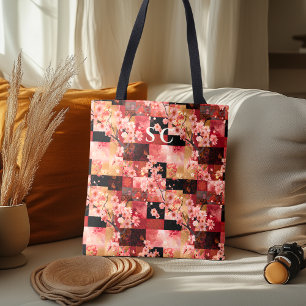 Tote Bag Cerisier en patchwork et motifs inspirés du tissu 