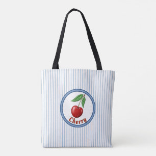 Tote Bag Cerisier rouge mignon et bandes bleues Personnalis