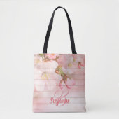 Tote Bag Cerisiers roses monogrammes en fleurs de girly pas (Devant)