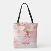 Tote Bag Cerisiers roses monogrammes en fleurs de girly pas (Dos)