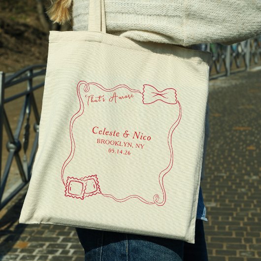 Tote Bag C'est Amore Hand Drawn Pasta Rouge Mariage italien