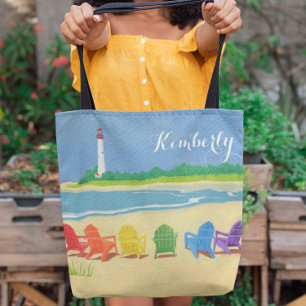 Tote Bag Chaises de plage Lighthouse personnalisées