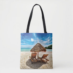 Tote Bag Chaises longues sur la plage coussin