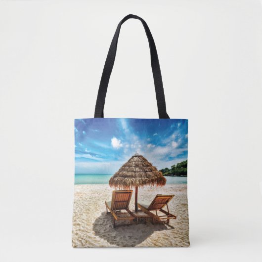 Tote Bag Chaises longues sur la plage coussin (Devant)