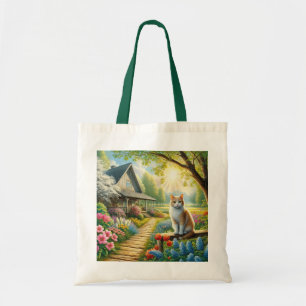 Tote Bag Chalet de printemps/jardin & chat