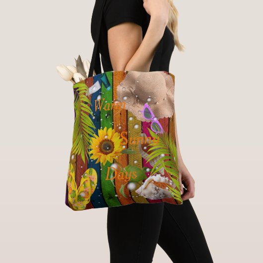 Tote Bag Chaleureux Jours ensoleillés Colorée Plage tropica (De près)