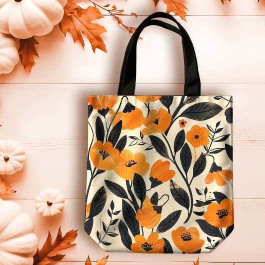 Tote Bag Chaleureux Orange Floral classique sur Peach Fall