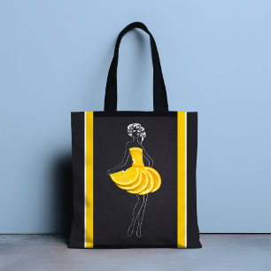 Tote Bag Chalk Line Art Woman Tropical Orange