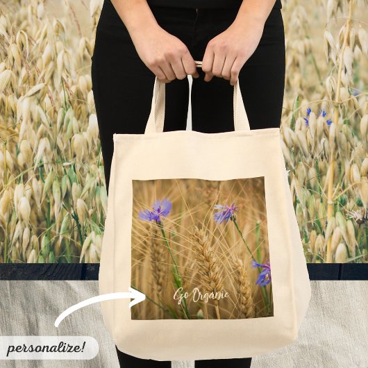 Tote Bag Champ de blé d'été avec fleurs bleues