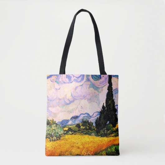 Tote Bag Champ de blé Vincent Van Gogh avec Cyprès (Devant)