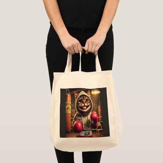 Tote Bag Champ de boxe ? - Chat avec gants de boxe (Devant (produit))