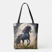 Tote Bag Champ de fleur de lune de cheval noir, (Dos)