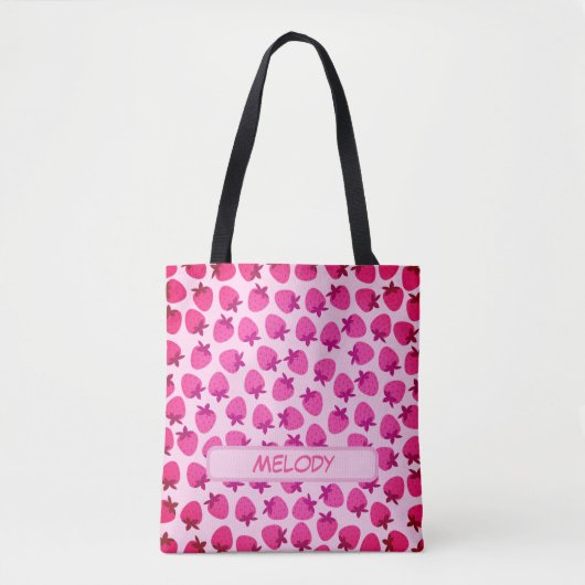 Tote Bag champ de fraise rose été nature fruit initial (Devant)