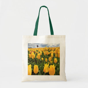Tote Bag Champ de tulipe jaune avec ballon à air chaud