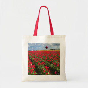 Tote Bag Champ de tulipe rouge avec ballon à air chaud