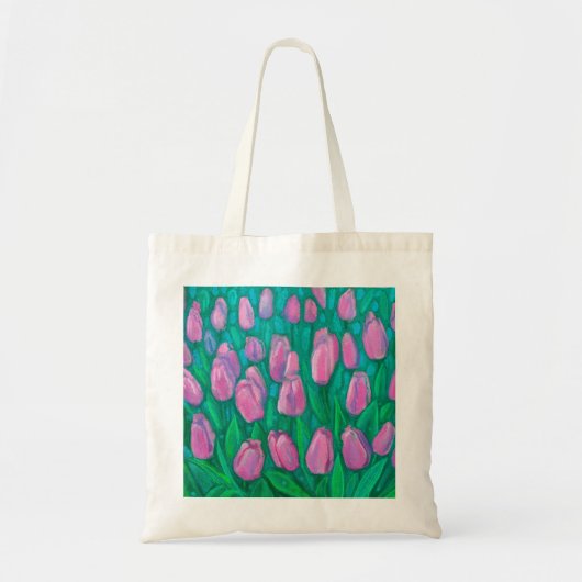 Tote Bag Champ de tulipes roses, Fleurs de printemps peintu (Devant)
