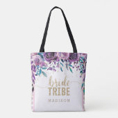 Tote Bag Champagne Florale Violet Gold & Stripes Bride Trib (Dos)