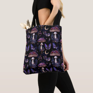 Tote Bag Champignon Papillon Floral Sombre Céleste Sorcière