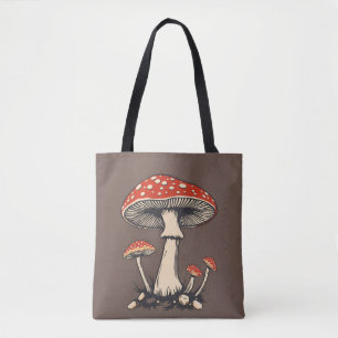 Tote Bag Champignons Agariques vintages Sur Terre Arrière -
