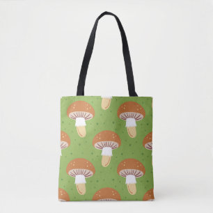 Tote Bag Champignons d'automne : motif sans couture verte.