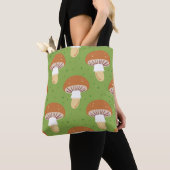 Tote Bag Champignons d'automne : motif sans couture verte. (De près)