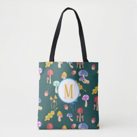 Tote Bag Champignons de Forêt Whimsical | Monogramme (Devant)