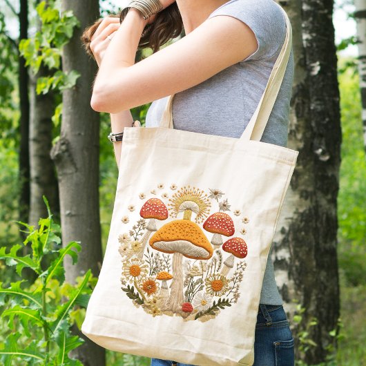Tote Bag Champignons et Fleurs sauvages