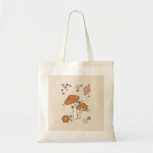 Tote Bag Champignons Et Fleurs Tons Terre les années 70 Bei