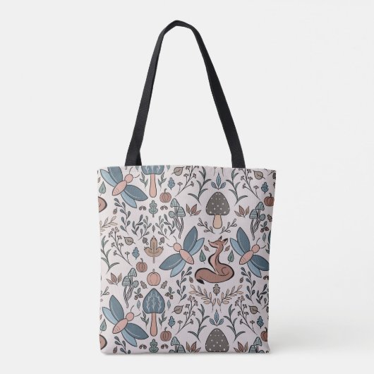 Tote Bag Champignons Fox & Dragonfly Cute Motif d'automne (Dos)